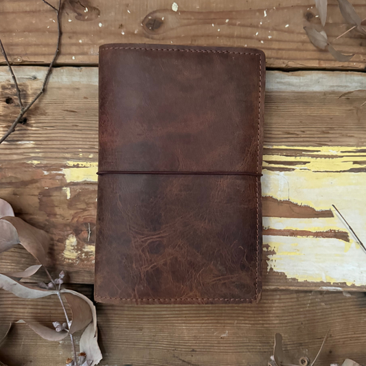 The 'Willie Wagtail' Leather Journal in Rustic Whiskey