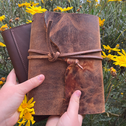 The 'Honey Eater' Leather Journal in Rustic Whiskey