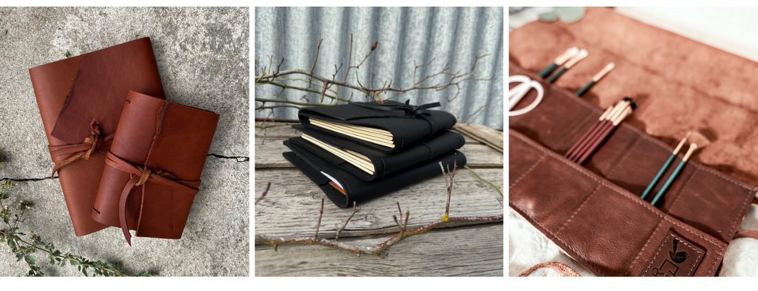 A well-loved Rustic Wren full-grain leather journal softened with use
