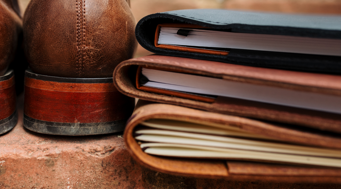 Personalised full-grain leather notebook, a Father's Day gift from Rustic Wren