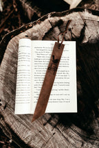 Rustic Wren leather bookmark with branded wren motif
