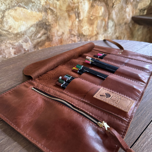 The Heritage handmade leather brush roll by Rustic Wren