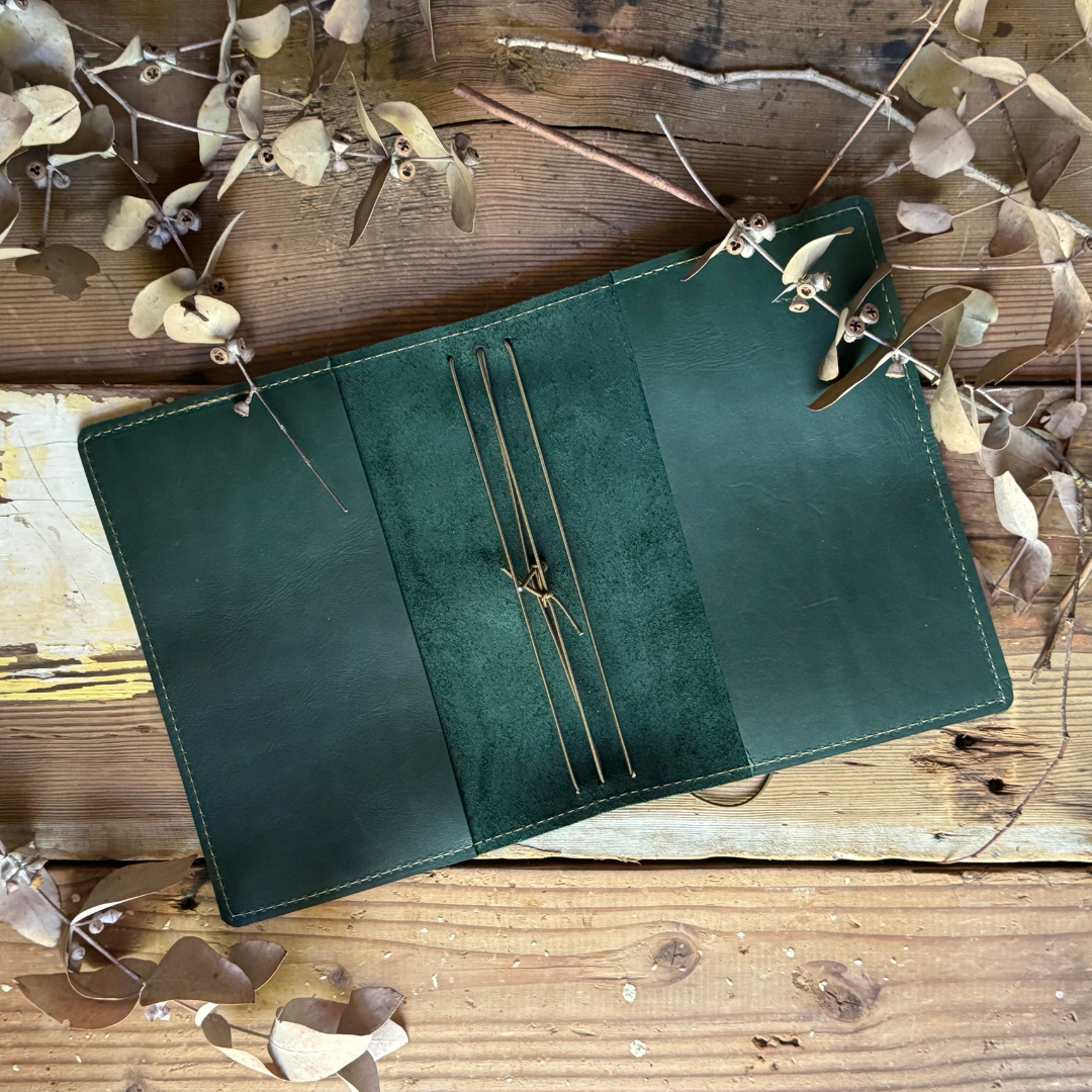 The 'Wedge Tailed Eagle' Leather Journal in Gum Leaf Green