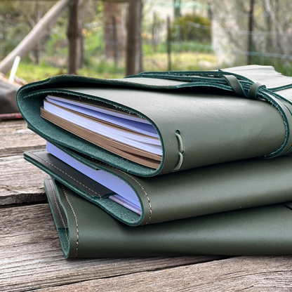 The 'Honey Eater' Leather Journal in Gum Leaf Green