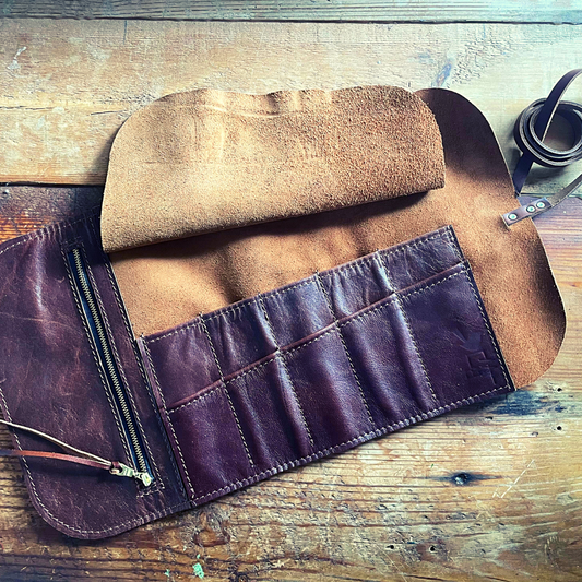 Leather Brush / Tool Roll with zipper